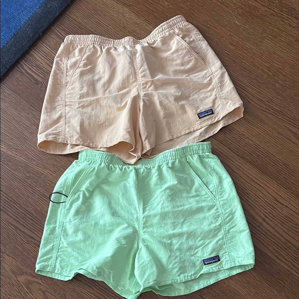 Patagonia Women's Athletic Shorts - Light Orange and Light Green